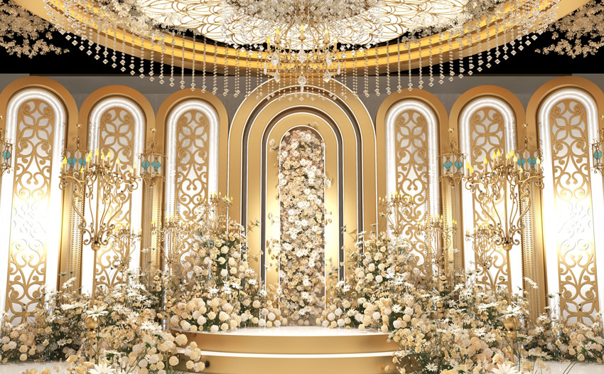 平阳香槟色调婚礼堂效果展示